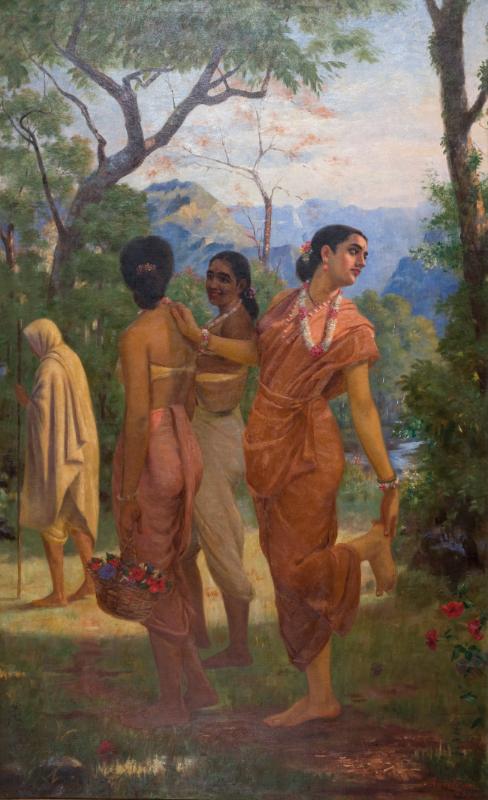 Shakuntala looking back to glimpse Dushyanta